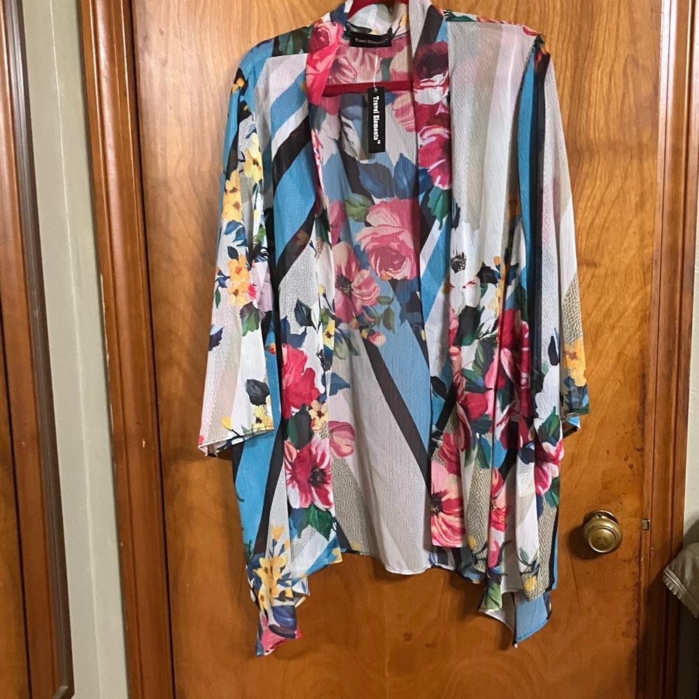 Vibrant sheer floral print striped cardigan/kimono